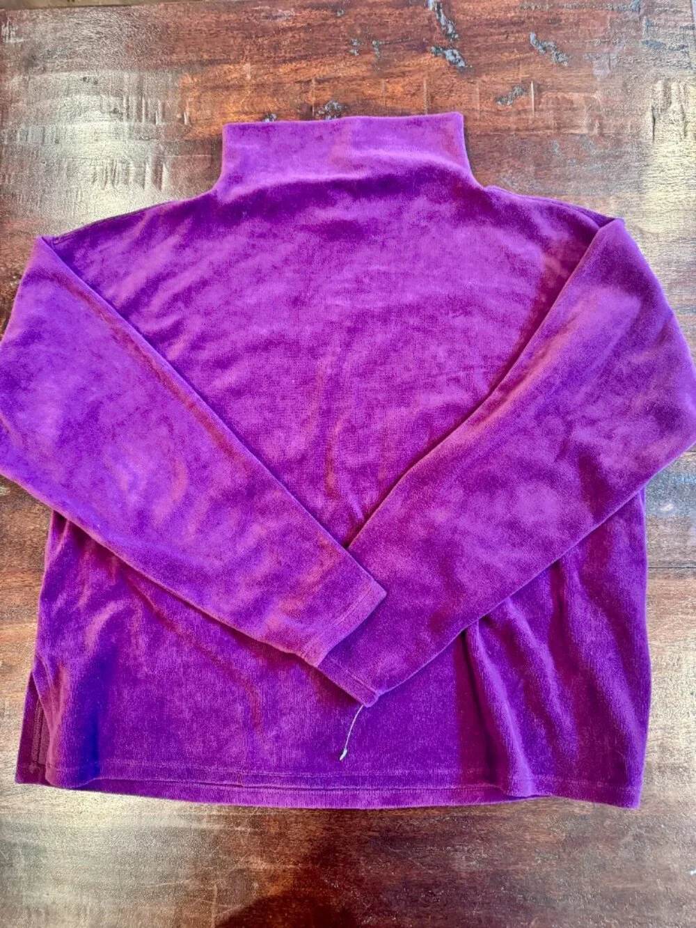 Eileen Fisher Funnel Neck Box Top Purple Velour Velvet Long Sleeve XXS NWOT - Picture 5 of 6